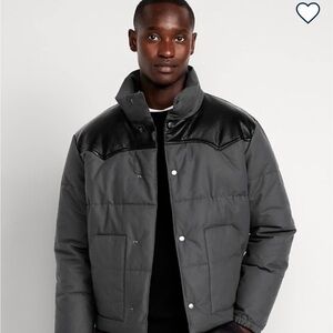 Old Navy Men's Charcoal and Black Puffer Jacket